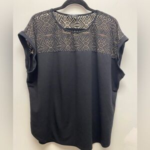 4 for $25 🍒 George Black Women's Blouse with Lace Geometric Pattern